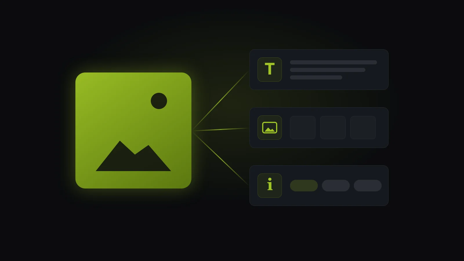 Abstract illustration: one game linked to its texts, images and information