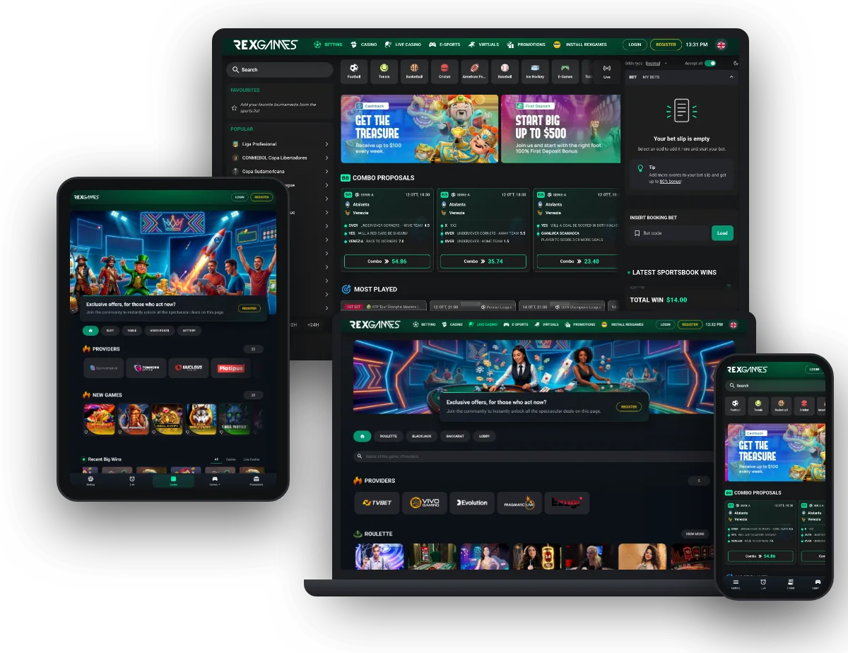 White label sportsbook on desktop, tablet, laptop and mobile: the Sirplay platform as seen on rex.games